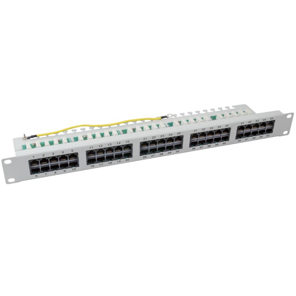 Patchpanel 50xRJ45 8/4 1HE ISDN, RAL7035, Cat 3 - Techtube Pro