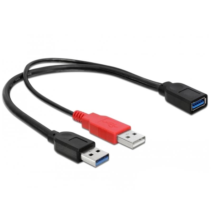 Kabel USB 3.0 Y Buchse 1x > USB 3.0 A ST+ USB 2.0 A ST 30cm