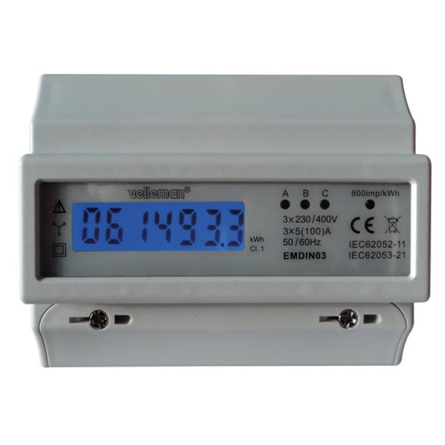 KWh Zähler DIN Schiene 3 Phasen Digital - Velleman