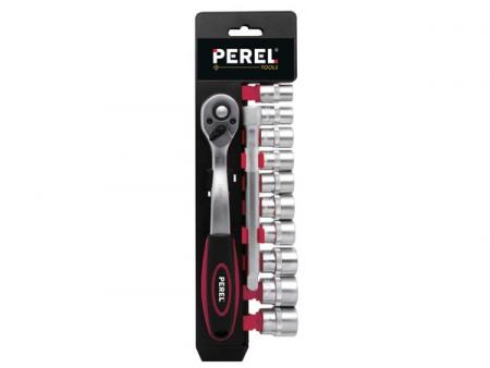 3/8 RATELSCHROEVENDRAAIER MET 3/8 DOPPENSET 12 M. - Perel