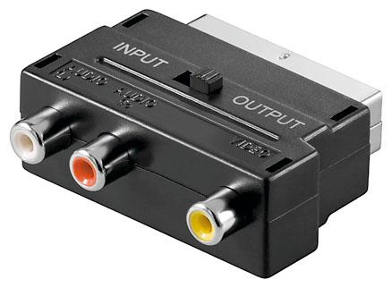 Scart Stecker mit IN/OUT Schalter > 3 x RCA Buchse
