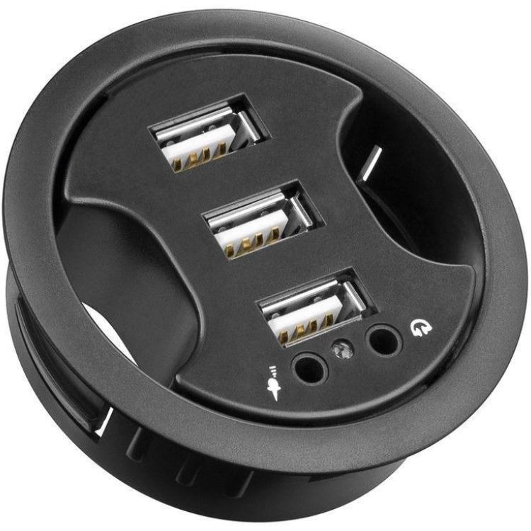 Einbaum-USB-A-Splitter-Hub mit 3 Anschlüssen und Audioanschlüssen