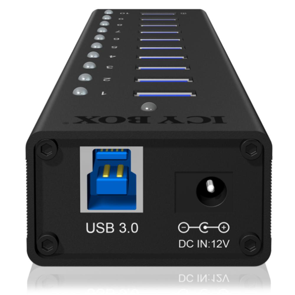 USB-A Hub mit 10 Ports, individuellen Schaltern und USB-Stromversorgung