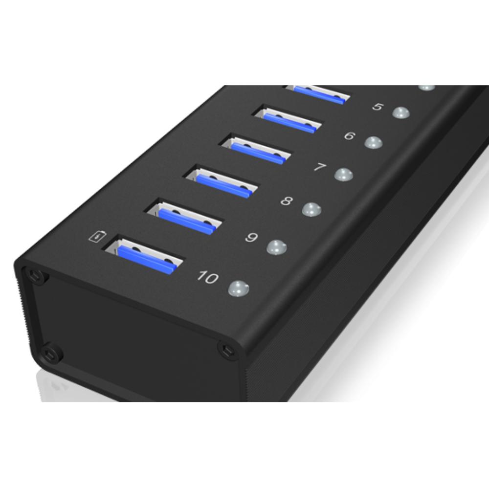 USB-A Hub mit 10 Ports, individuellen Schaltern und USB-Stromversorgung