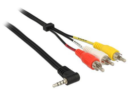 Delock Kabel Klinken 3,5 mm 4 Pin Stecker gewinkelt > 3 x Cinch Stecker 1,5 - Delock