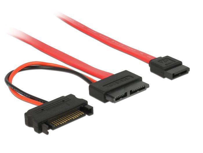 Delock Kabel Slim SATA Buchse > SATA 7 pin + SATA 15 pin 5 V 30 cm - Delock