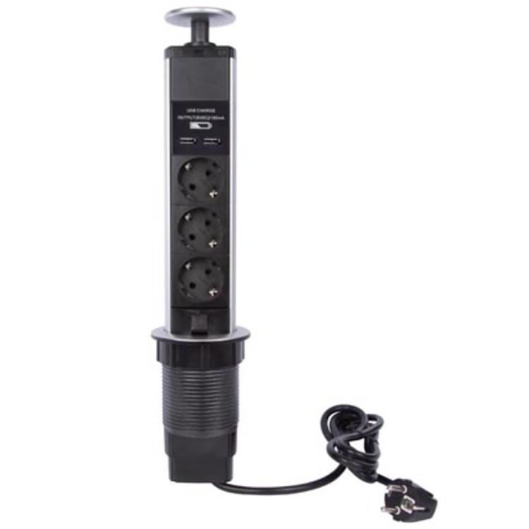 Aufklappbare Steckdosenleiste mit USB