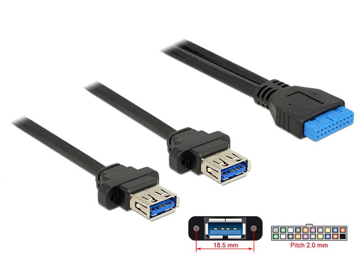 USB 19-Pin Header auf 2x USB-A Einbaukabel