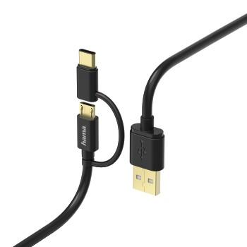2in1 Micro USB Kabel mit USB Typ C Adapter, 1 m, schwarz - Hama