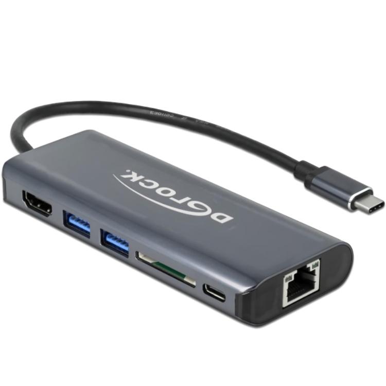 USB Type-C™ Dockingstation – HDMI™ 1.4 High Speed – 4K@30Hz – LAN – USB – Card Reader – Power DeliveryrnDieses USB Type-C™ Dockingstation ermöglicht es, einen Computer mit einem USB Type-C™ Anschluss mit DisplayPort Alternate Mode oder einem Thunderbolt™ 3 Port um zusätzliche Anschlüsse für Bild, Daten, Netzwerk und Speicher zu erweitern. Über einen einzigen Anschluss werden Video, USB, Netzwerk und Stromversorgung kombiniert angeboten.rnrnPort-Anforderungen HostrnDer USB Type-C™ Port des Hostgeräts muss DisplayPort Alternate Mode unterstützen. Das Dockingstation kann auch mit Thunderbolt™ 3 Ports verwendet werden. Ohne DisplayPort Alternate Mode ist die Videoausgabe über HDMI nicht möglich.rnrnEingängern1× USB Type-C™ male (Host-Verbindung).rn1× USB Type-C™ female (Stromversorgung, Power Delivery).rnrnAusgängern1× HDMI A female (Video).rn2× USB Type A female (USB 3.2 Gen 1×1).rn1× RJ45 Gigabit LAN (10/100/1000 Mbps).rn1× SD / SDHC / SDXC / MMC Kartenleser.rnrnSignalrichtungrnUSB Type-C™ / Thunderbolt™ → HDMI, USB, Netzwerk und Kartenleser.rnrnBild- und Video-UnterstützungrnUnterstützung für Auflösungen bis 3840 × 2160 bei 30 Hz (4K@30Hz). Niedrigere Auflösungen werden automatisch unterstützt. Die endgültige Auflösung ist abhängig vom Hostgerät und dem angeschlossenen HDMI-Display.rnrnHDMI-VersionrnHDMI™ 1.4 High Speed.rnrnAudiornAudio- und Videosignale werden gemeinsam über HDMI ausgegeben, gemäß den Möglichkeiten des Hostgeräts und des angeschlossenen Bildschirms.rnrnUSB-FunktionalitätrnDie beiden USB Type A Ports unterstützen USB 3.2 Gen 1×1 mit einer maximalen Datenrate von 5 Gbit/s. Die maximale Ausgangsleistung pro USB-Port beträgt 4,5 W (5 V / 0,9 A).rnrnNetzwerkrnDer integrierte RJ45-Anschluss unterstützt Gigabit Ethernet mit Geschwindigkeiten bis zu 1000 Mbps für kabelgebundene Netzwerkverbindungen.rnrnSpeicherkartenleserrnUnterstützung für SD, SDHC, SDXC und MMC Speicherkarte. Nur eine Karte kann gleichzeitig verwendet werden.rnrnStromversorgung und Power DeliveryrnDas Dockingstation unterstützt USB Power Delivery über den USB Type-C™ Stromanschluss. Mit einem externen USB-C™ Netzteil kann das Hostgerät mit Strom versorgt werden bis maximal 60 W (20 V / 3 A). Das Dockingstation kann auch ohne externe Stromversorgung genutzt werden, wobei es über die Hostverbindung mit Strom versorgt wird.rnrnKabelrnFest angeschlossenes Kabel mit einer Länge von ca. 15 cm inklusive Stecker.rnrnSpezifikationenrn• Produkttyp: USB Type-C™ Dockingstationrn• Eingang Host: 1× USB Type-C™ malern• Eingang Stromversorgung: 1× USB Type-C™ female (Power Delivery)rn• Ausgang Video: 1× HDMI A femalern• USB-Ports: 2× USB Type A (USB 3.2 Gen 1×1)rn• Netzwerk: RJ45 Gigabit Ethernet (10/100/1000 Mbps)rn• Kartenleser: SD / SDHC / SDXC / MMCrn• Signalrichtung: USB Type-C™ / Thunderbolt™ → Video, Daten, Netzwerkrn• Chipsets: VL813, VL100, GL857L, PS176, RTL8153rn• HDMI-Version: HDMI™ 1.4 High Speedrn• Max. Auflösung: 4K@30Hzrn• USB-Ausgangsleistung: max. 4,5 W pro Port (5 V / 0,9 A)rn• USB Power Delivery: bis 60 W (20 V / 3 A)rn• Stromversorgung: über USB Type-C™ (Bus Powered oder extern)rn• Kabellänge: ca. 15 cmrn• Farbe: Anthrazitrn• Abmessungen (L×B×H): ca. 116 × 46 × 16 mmrnrnErläuterung der verwendeten Begriffern• USB Type-C™: Umkehrbarer Stecker für Daten-, Video- und Stromübertragung.rn• DisplayPort Alternate Mode: Technologie, mit der DisplayPort-Videosignale direkt über einen USB Type-C™ Anschluss gesendet werden.rn• Thunderbolt™ 3: Schnittstelle über USB-C™, die DisplayPort-Signale und hohe Bandbreite unterstützt.rn• USB 3.2 Gen 1×1: USB-Standard mit einer maximalen Datenrate von 5 Gbit/s.rn• USB Power Delivery: Standard zur Lieferung und Weitergabe von elektrischer Leistung über USB-C™.rn• Gigabit Ethernet: Netzwerkverbindung mit einer maximalen Geschwindigkeit von 1000 Mbps.rn