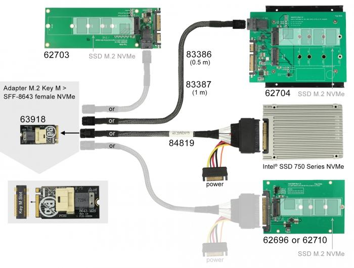Delock Adapter M.2 Schlüssel M > SFF-8643 NVMe horizontal 2242 - Delock