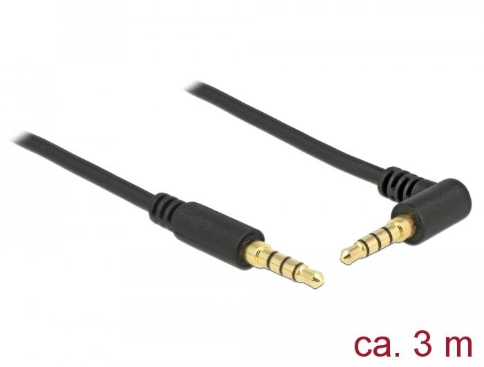 Delock Klinkenkabel 3,5 mm 4-polig Stecker > Stecker gewinkelt 3 m schwarz - Delock