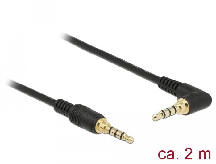 Delock Klinkenkabel 3,5 mm 4-polig Stecker > Stecker rechtwinklig 2 m schwarz - Delock