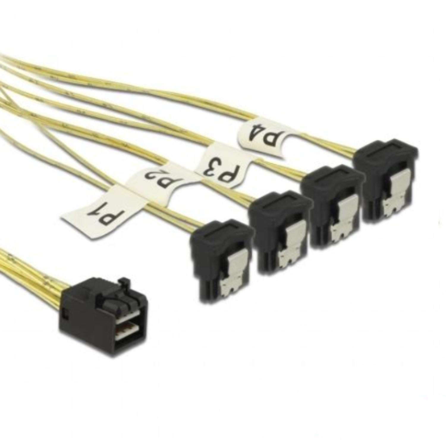 Delock Kabel Mini SAS HD SFF 8643 > 4 x SATA 7 polig verdrillt 0,5 m - Delock