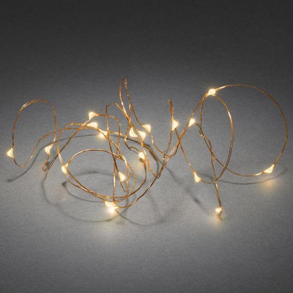 Drahtbeleuchtung - LED-Weihnachtsbeleuchtung für den Innenbereich - 20 Lichter - 1,9 Meter - extra warmweiß - 3x AA