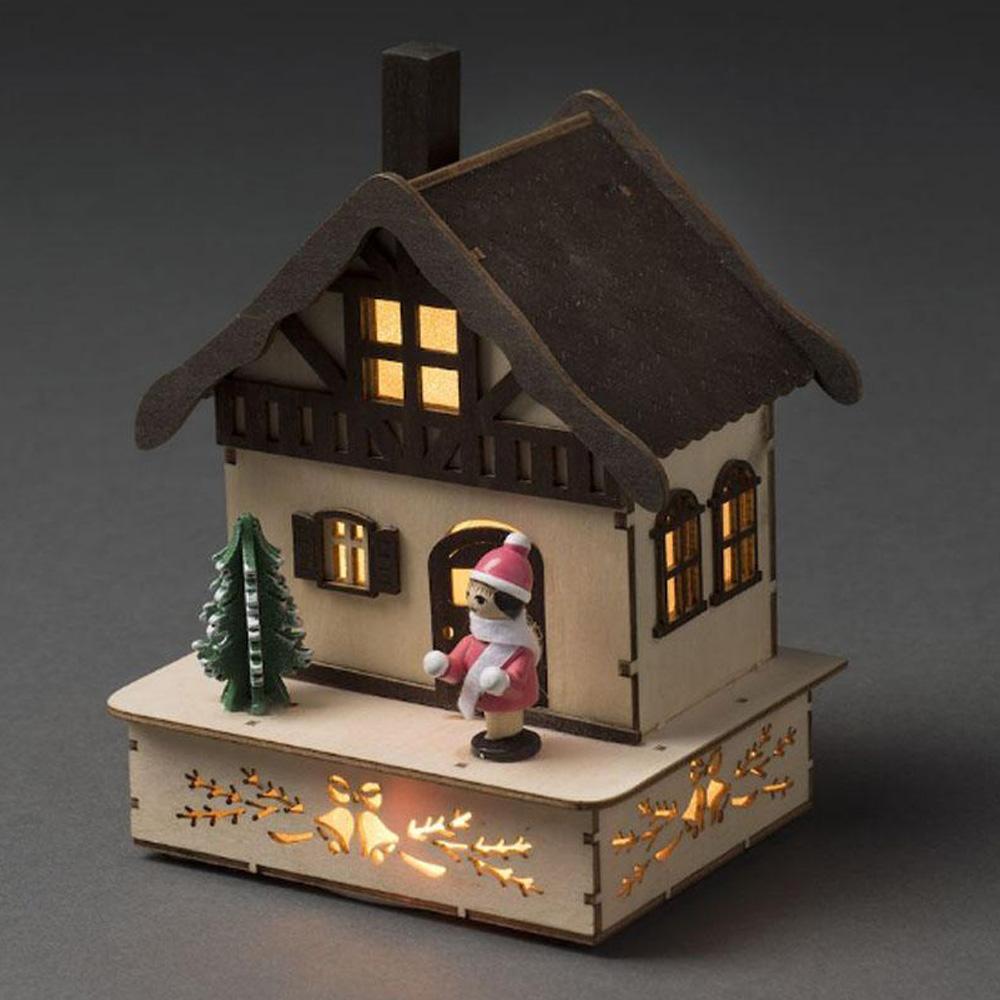 Weihnachtshaus - LED-Weihnachtsbeleuchtung innen - 4 Lichter - 12 x 14 cm - warmweiß - 3x AA