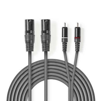XLR Audiokabel 2x XLR 3 polig Stecker 2x RCA Stecker 3,0 m Grau - Nedis