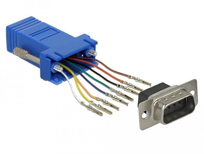 Delock Adapter Sub-D 9 Pin Stecker auf RJ45 Buchse Einbausatz blau - Delock