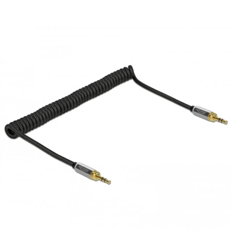 Delock Spiralkabel 3.5mm 3 Pin Klinkenstecker auf Klinkenstecker mit Schraube - Delock