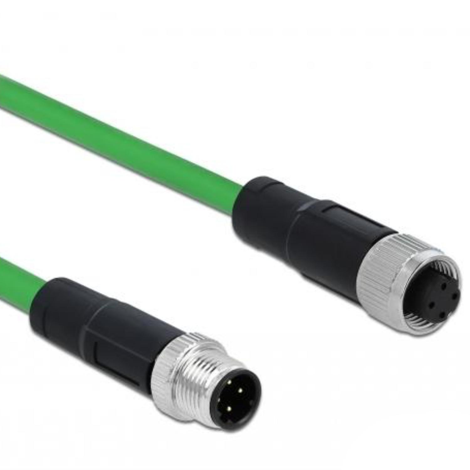 M12 Kabel Diese robuste industrielle Ethernet-Kabel wurde speziell für anspruchsvolle Umgebungen wie Maschinensteuerung und Automatisierungsprozesse entwickelt. Dank der doppelten M12-Steckverbinder (D-kodiert, 4-polig) schließen Sie einfach verschiedene Komponenten miteinander mit einer stabilen und sicheren Verbindung an. Das Kabel entspricht der Cat.5e-Spezifikation und ist mit einer hochwertigen S/FTP-Abschirmung mit Aluminiumfolie und verzinntem Kupfergeflecht ausgestattet. Dies sorgt für eine ausgezeichnete Signalübertragung und Schutz vor elektromagnetischen Störungen. Mit einem soliden Kupferleiter von 26 AWG und einem robusten PVC-Mantel kombiniert dieses Kabel Flexibilität mit Langlebigkeit. Anschluss 1: 1 x M12 connector D-kodiert 4-polig Anschluss 2: 1 x M12 connector D-kodiert 4-polig Länge: 1 Meter Anschluss 1: 1 x M12 connector D-kodiert 4-polig Anschluss 2: 1 x M12 connector D-kodiert 4-polig Abschirmung: S/FTP Betriebstemperatur: -25 C ~ 60 C Schutzart: IP67 Kategorie: 5e Leitermaterial: Kupfer Leiterquerschnitt: 26 AWG (0,129 mm²) Inhalt des Pakets: M12-Kabel Schnittstelle: beidseitig gleich Kabeldurchmesser: ca. 5 mm Kabelmantelmaterial: PVC Farbe: Schwarz Länge inklusive Anschlüsse: ca. 1 m Maximaler Strom: 4 A Nennspannung: 60 V - Delock