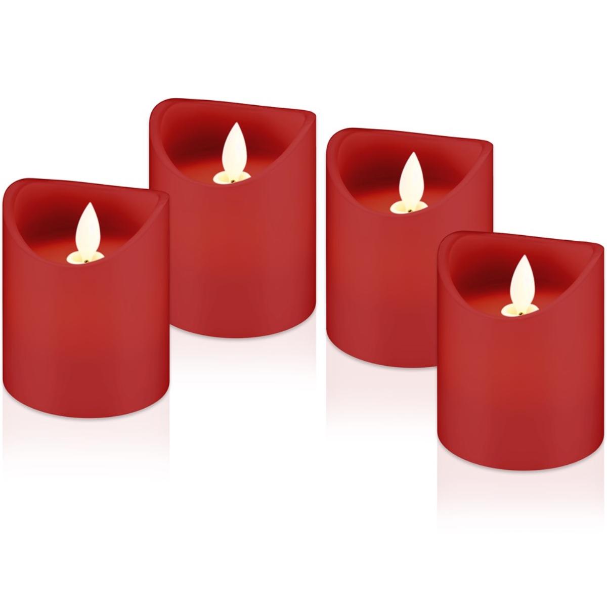 Set of 4 LED real wax candles, red beautiful and safe lighting solution - Goobay