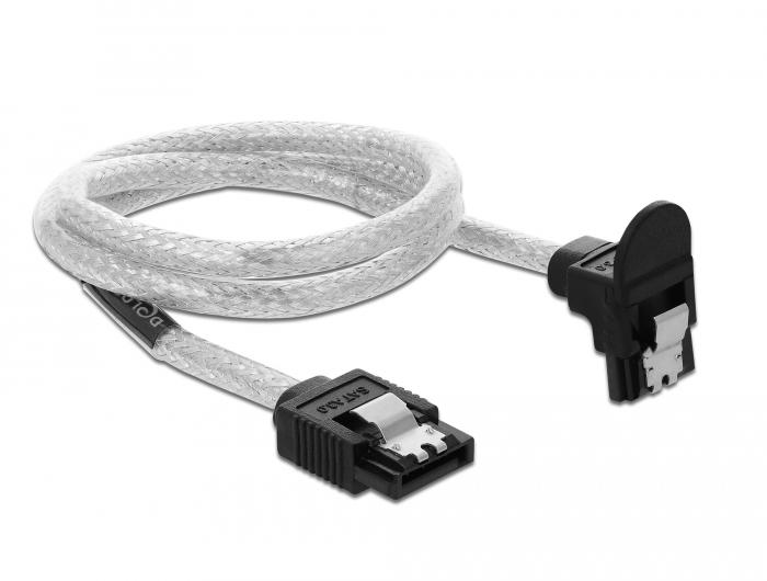 Delock SATA 6 Gb/s Kabel gerade abgewinkelt 50 cm transparent - Delock