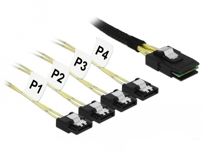 Delock Kabel Mini SAS SFF 8087 > 4 x SATA 7 polig 0,5 m Metall - Delock
