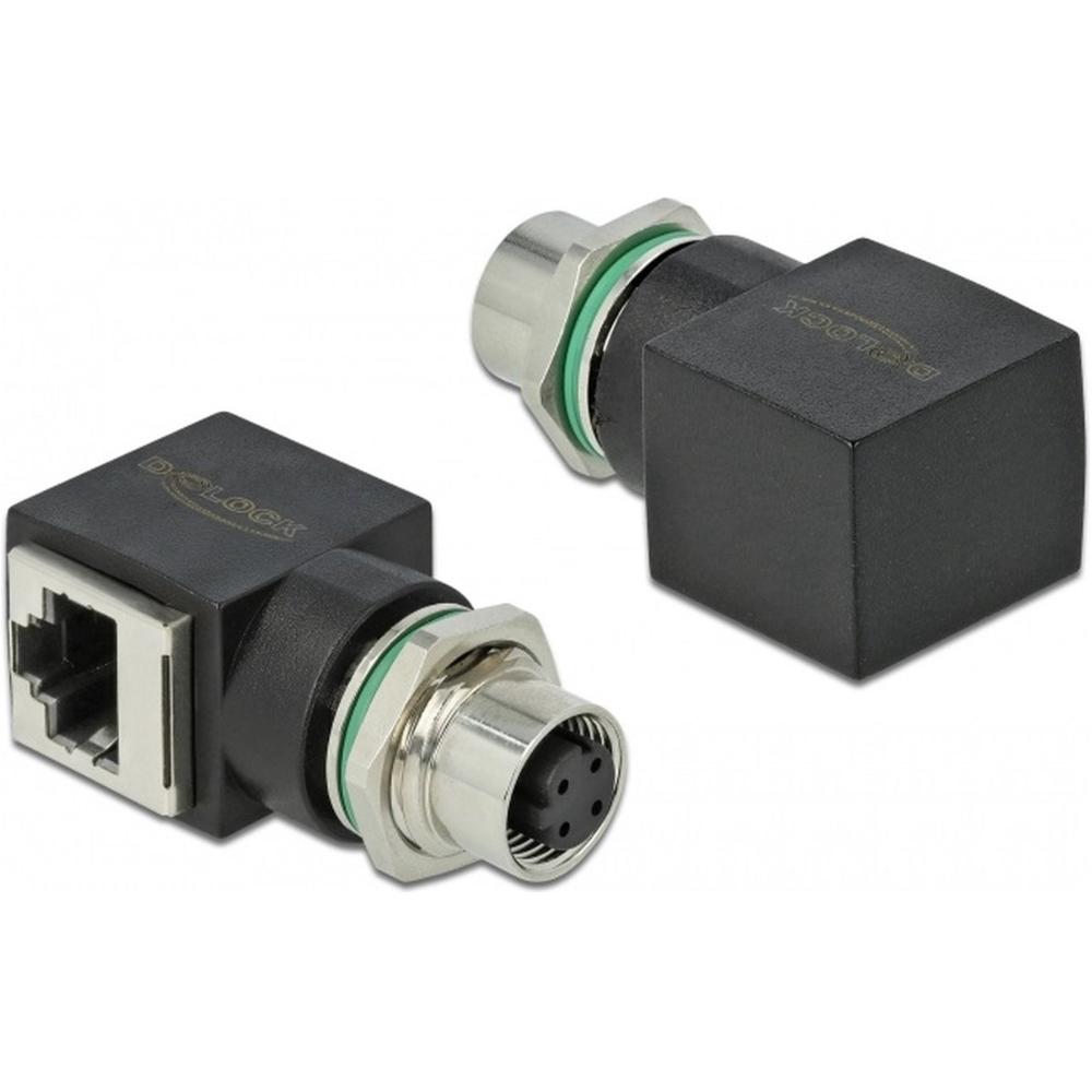 Delock Netzwerkadapter M12 4-polig D-Kodierung auf RJ45 Buchse