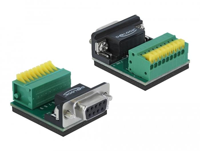 Delock Adapter Sub-D 9 Pin Buchse auf Klemmleiste 9 Pin mit Druckknopf
