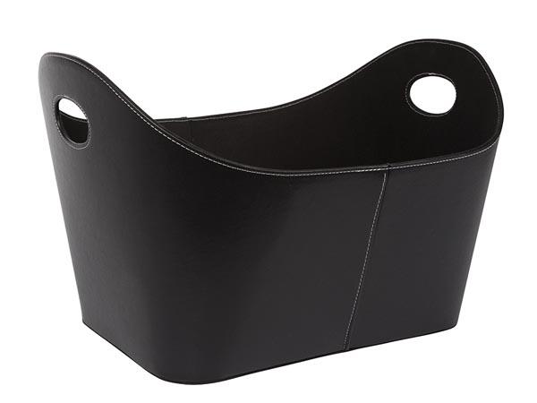 HOLZKORB - SCHWARZ LEDEROPTIK - 56 x 43 x 35 cm - Perel