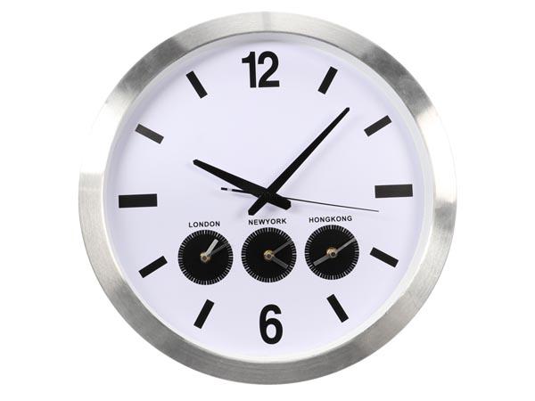 ALUMINIUM WERELDKLOK MET 3 TIJDZONEN Ø 45,5 cm - Perel