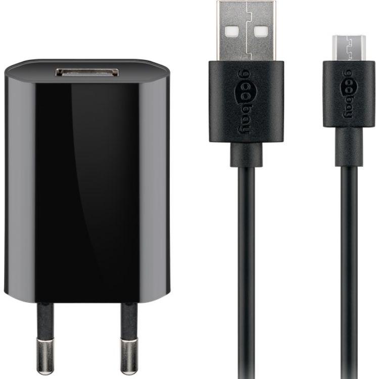 Micro USB Ladeset 1 A Netzteil mit Micro USB Kabel 1m (schwarz) - Goobay