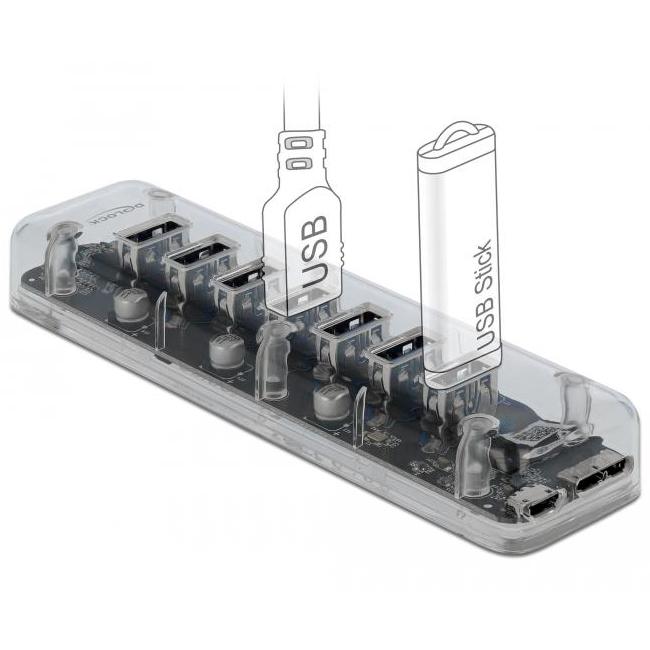 USB A + Micro-B Hub - 7 Ports - Delock