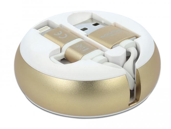 Delock USB 2.0 2 in 1 Aufrollbares Kabel Typ-A zu Micro-B und Lightning - Delock