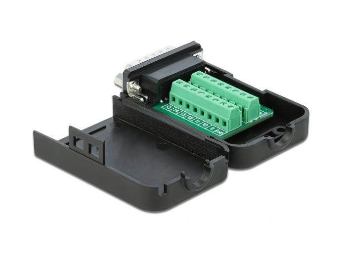 Delock Sub-D15-Stecker auf Klemmleistenadapter mit Gehäuse - Delock