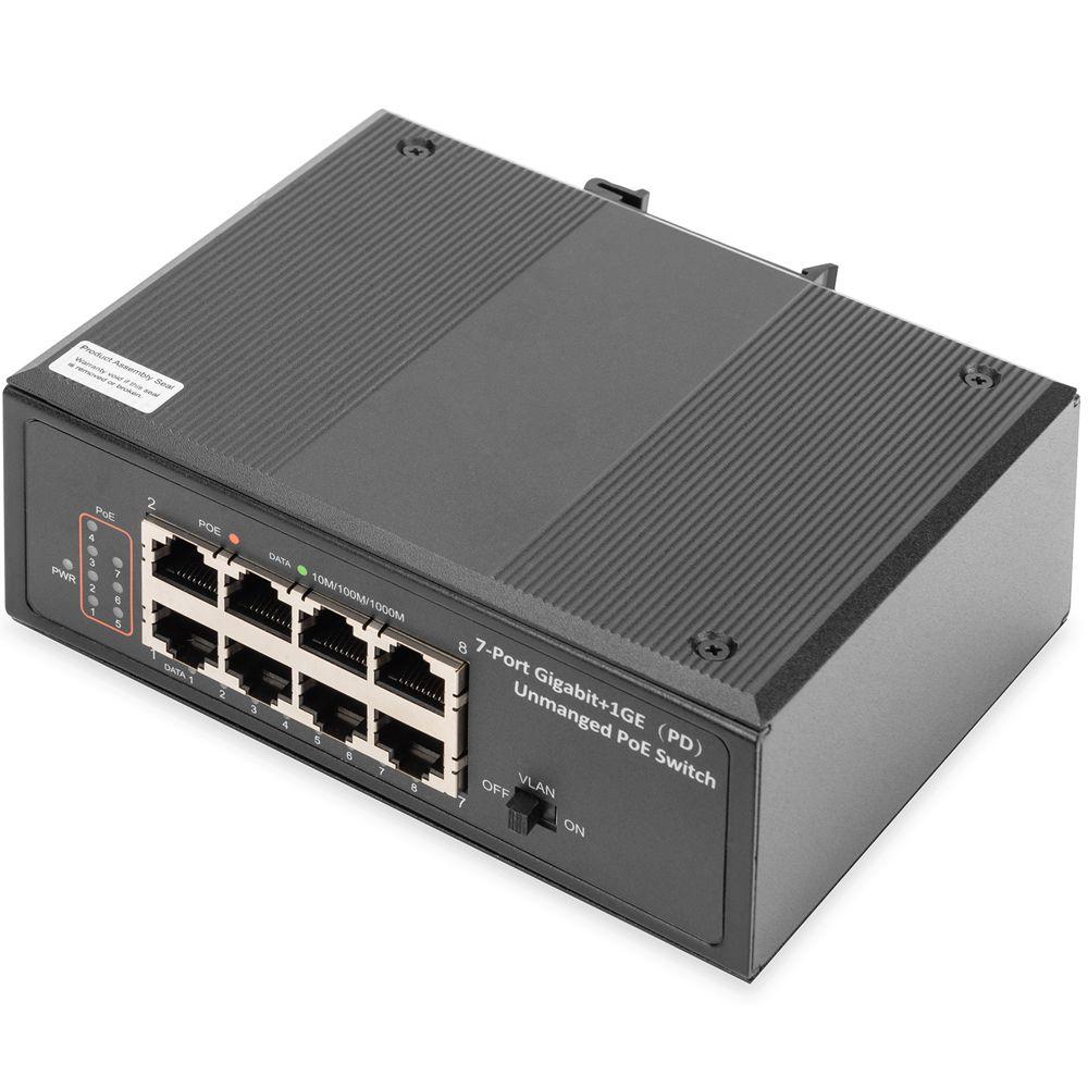 Industrieller 7 Port Gigabit PoE+ Switch mit 1x PD Port