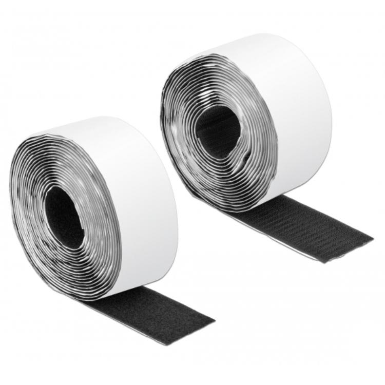 Delock Klettverschluss selbstklebend mit Klebeband und Schlaufe L 5 m x B 50 mm s - Delock