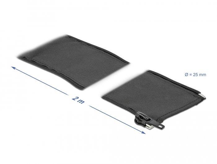 Delock Gewebeschlauch mit Reißverschluss 2 m x 25 mm schwarz - Delock