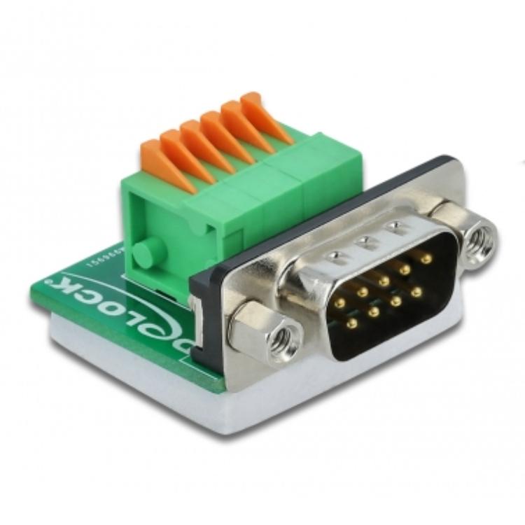 Delock D-Sub9-Stecker auf Klemmleistenadapter mit Druckknopf horizontal - Delock