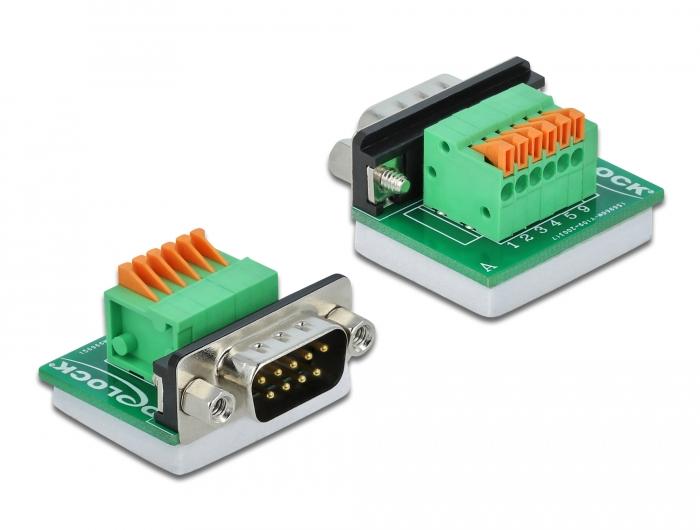 Delock D-Sub9-Stecker auf Klemmleistenadapter mit Druckknopf horizontal - Delock