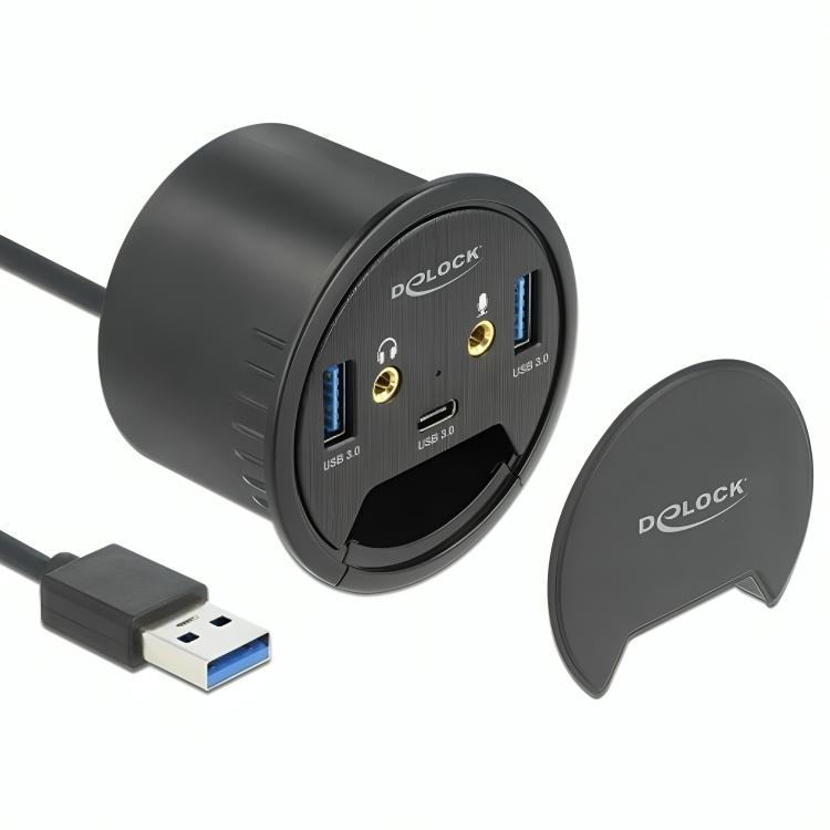 Einbau-USB-Hub mit 2× USB A, USB C und Audio-Anschlüssen