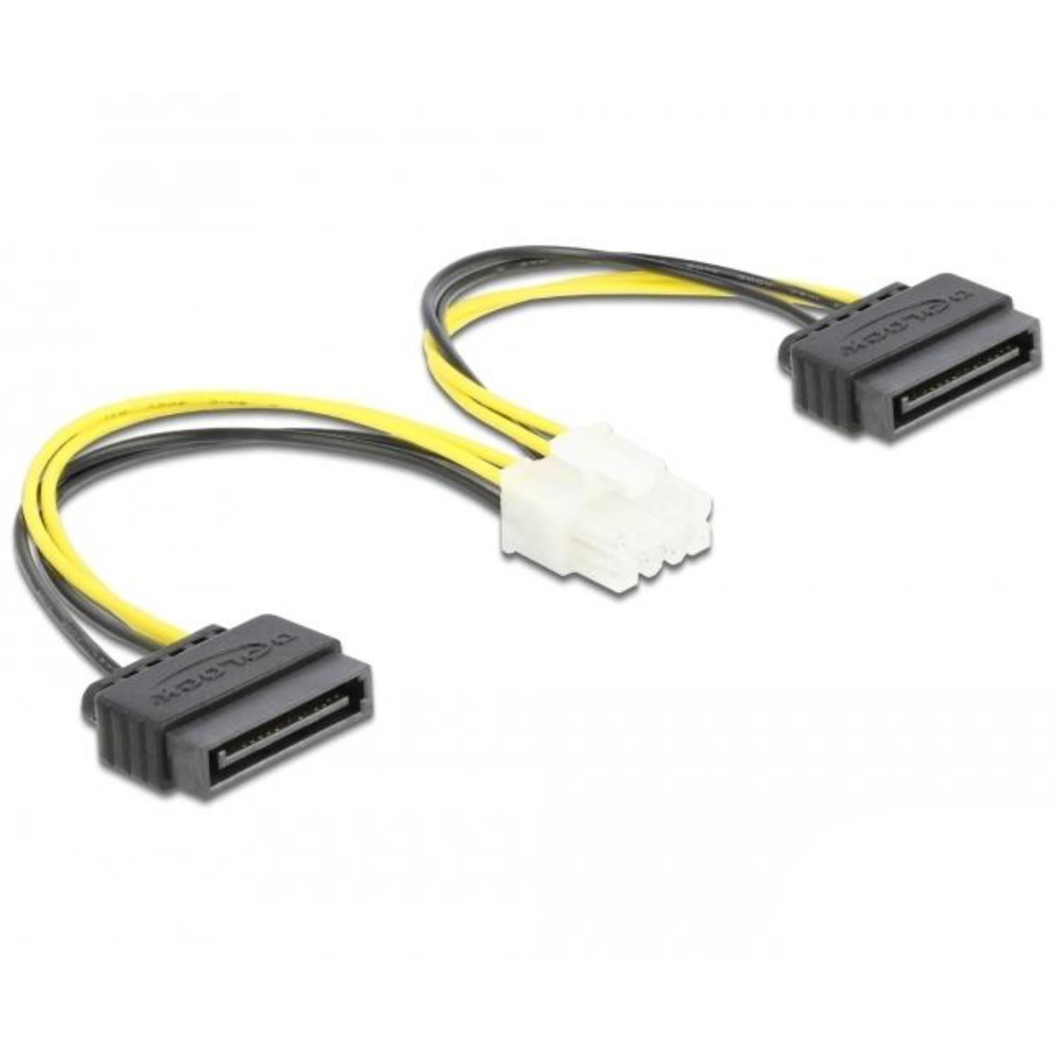 Delock Stromkabel 2 x SATA 15-Pin Stecker auf 8-Pin EPS Stecker 15 cm - Delock