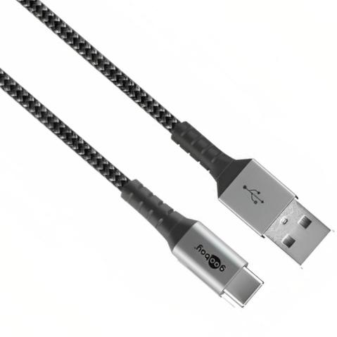 USB C ™ auf USB A Textilkabel mit Metallsteckern (Spacegrau / Silber) 0 - Goobay
