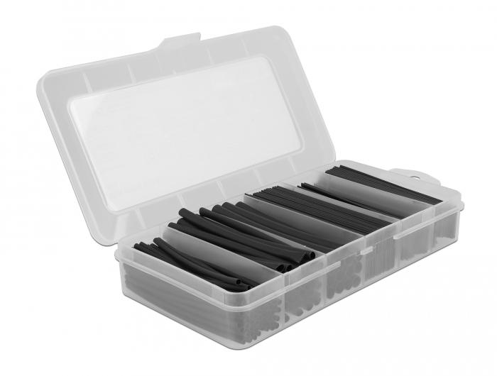 Delock Schrumpfschlauch Sortimentsbox, Schrumpfungsrate 2:1, schwarz 196-t - Delock