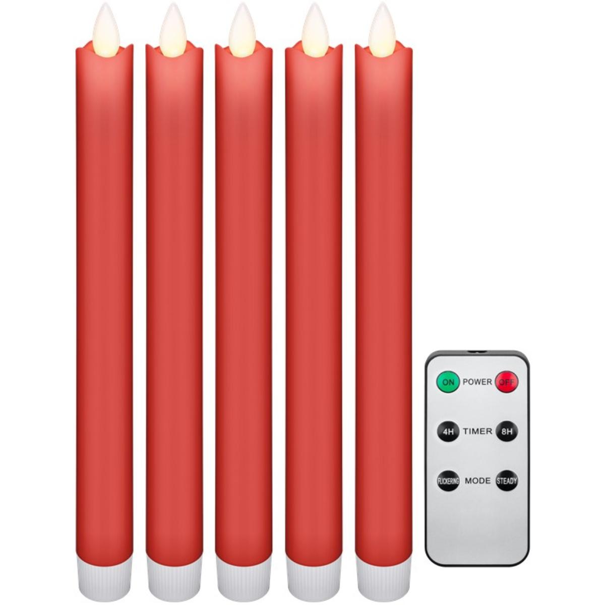 Set of 5 red LED real wax rod candles, incl. remote control Beautiful a - Goobay