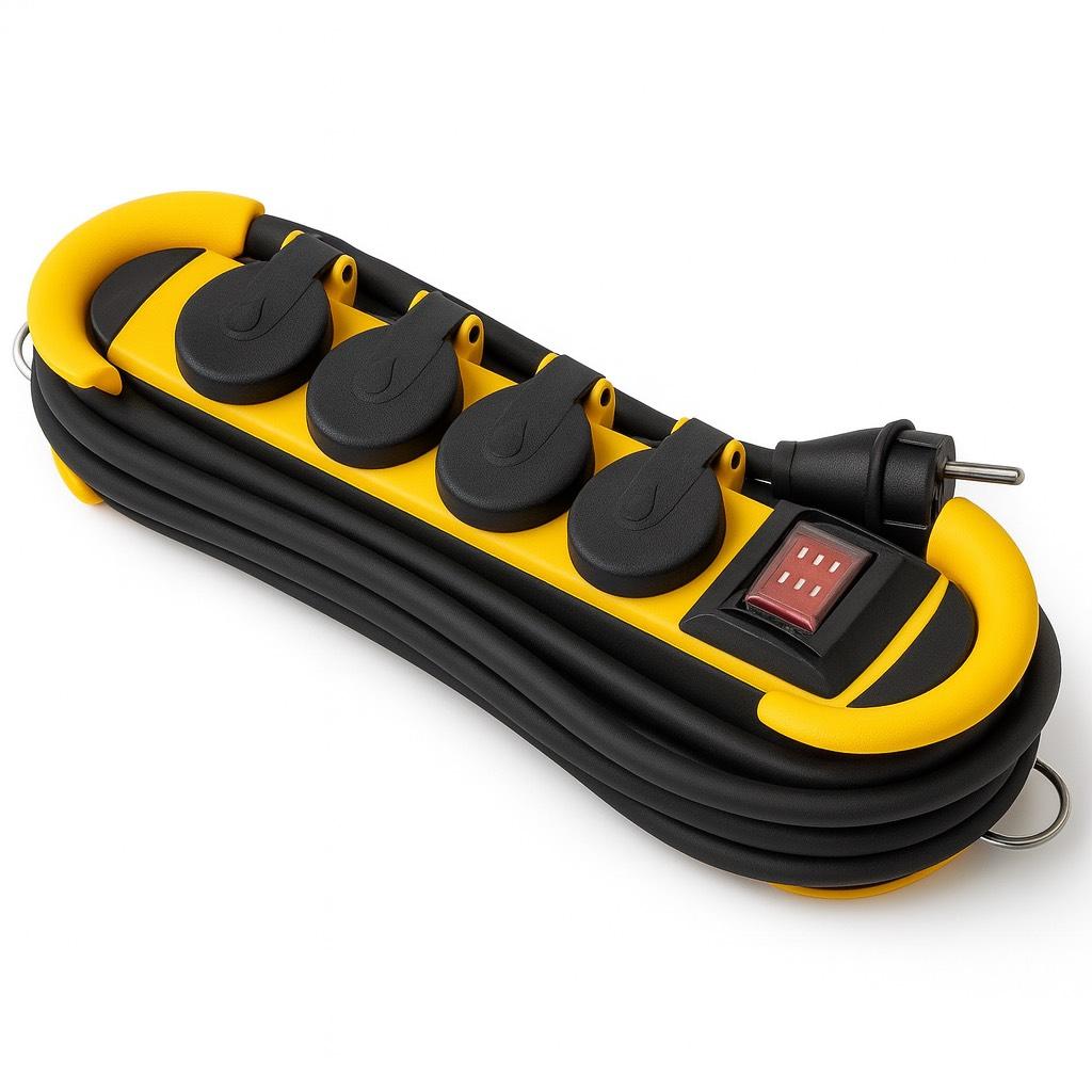 ROBUSTE STECKDOSENLEISTE - 4-FACH - KABELMANAGEMENT - IP44 - SCHUKO
