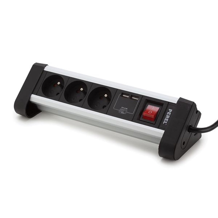 Steckdosenleiste mit Schutzkontaktstecker und 3 Steckdosen und 2× USB A