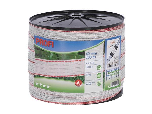 Profi-Fechtband 40mm, 11x0,30 TriC, 200m, weiß/rot - Corral