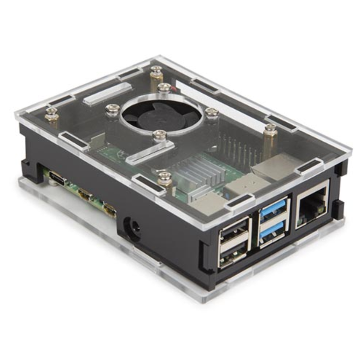 TRANSPARENTES GEHÄUSE MIT KÜHLELEMENTEN UND LÜFTER FÜR RASPBERRY PI 4®. - Whadda