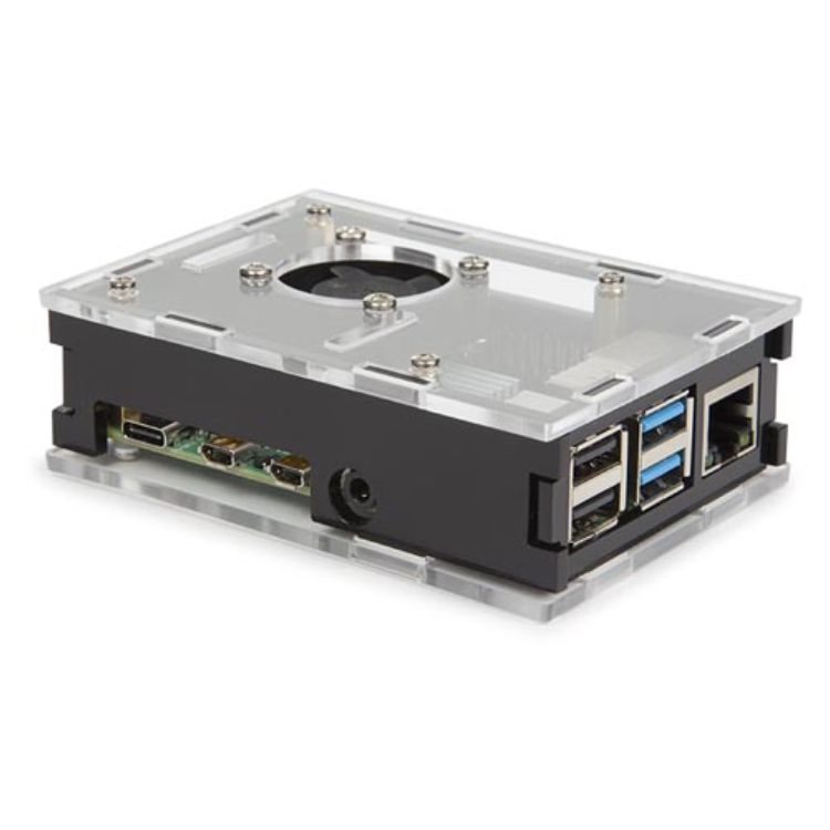 TRANSPARENTES GEHÄUSE MIT KÜHLELEMENTEN UND LÜFTER FÜR RASPBERRY PI 4®. - Whadda